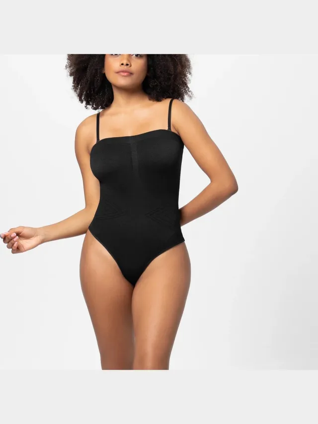 Wow Peach New Shapewear Bodysuit Slip - Open Kruis - Shaper - Fit - Comfort - Elastisch - Strapless - Afneembare Schouderbandjes - Zwart