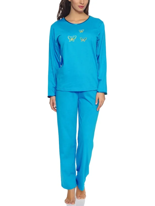 Merry Style Dames Pyjama - Lange mouwen - Lange broek - Katoen - MS-DR-Malwa-PJ - Turquoise (Lange mouwen)