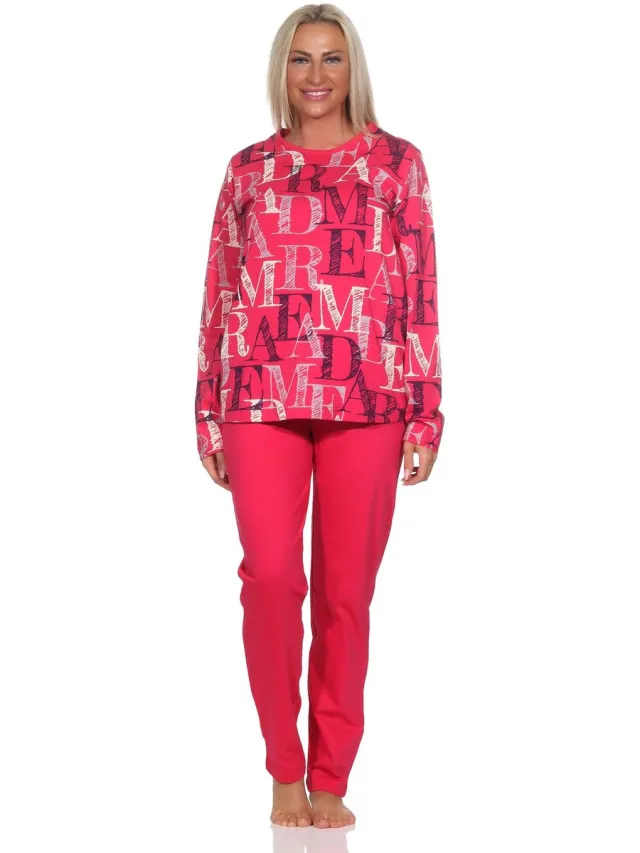 Normann damespyjama met lange mouwen - ook in grote maten pink