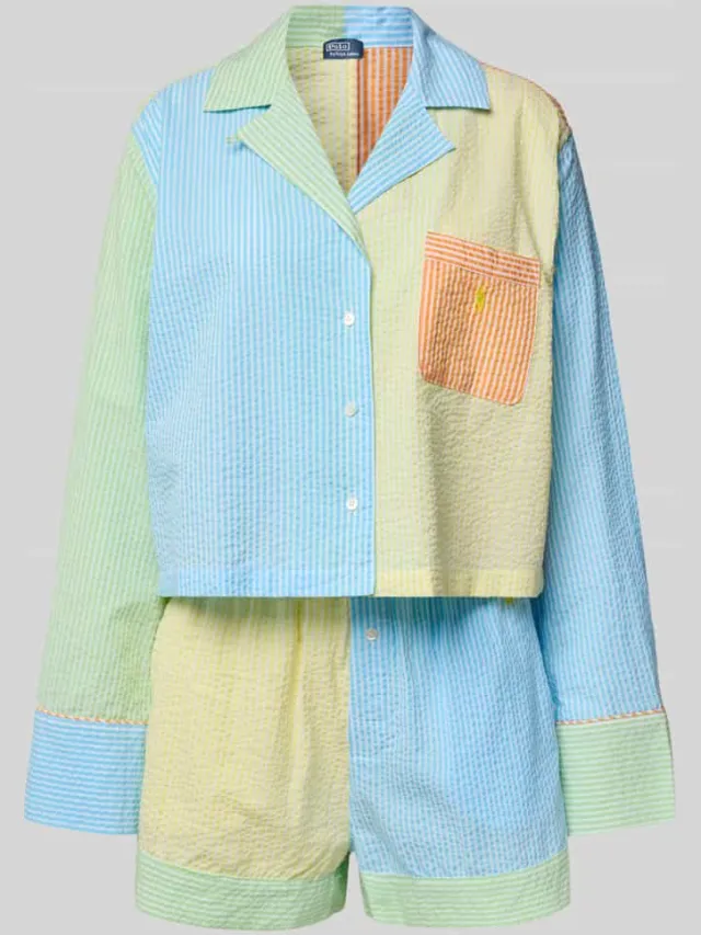 Polo Ralph Lauren comfort fit pyjama van puur katoen model 'SCALLOP SEERSUCKER' Lichtblauw