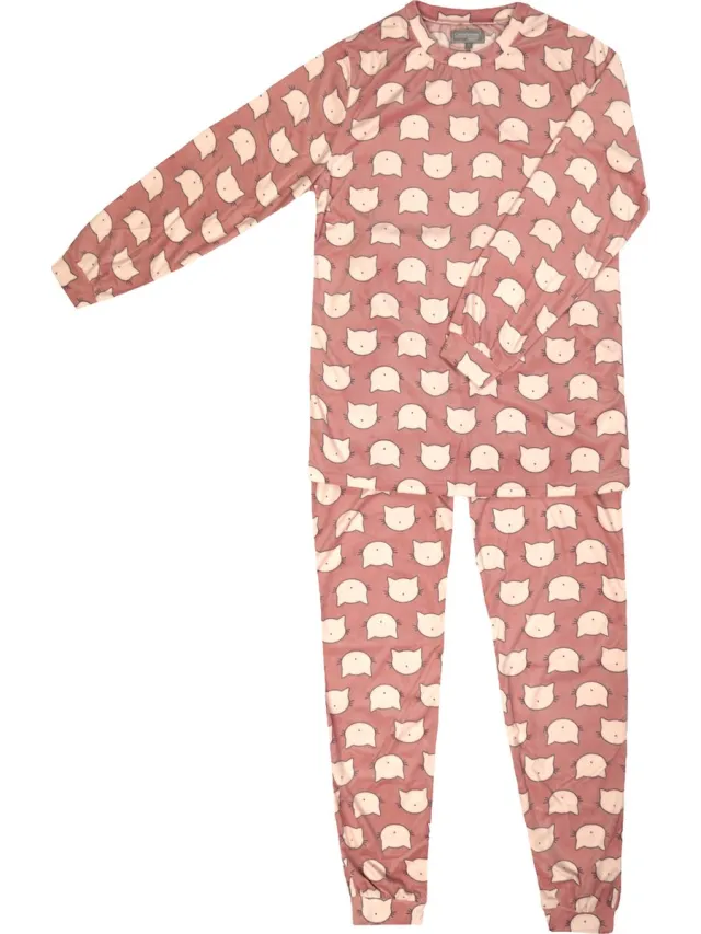 Lunatex Cocodream Dames pyjama Art.691714 velours met print Roze