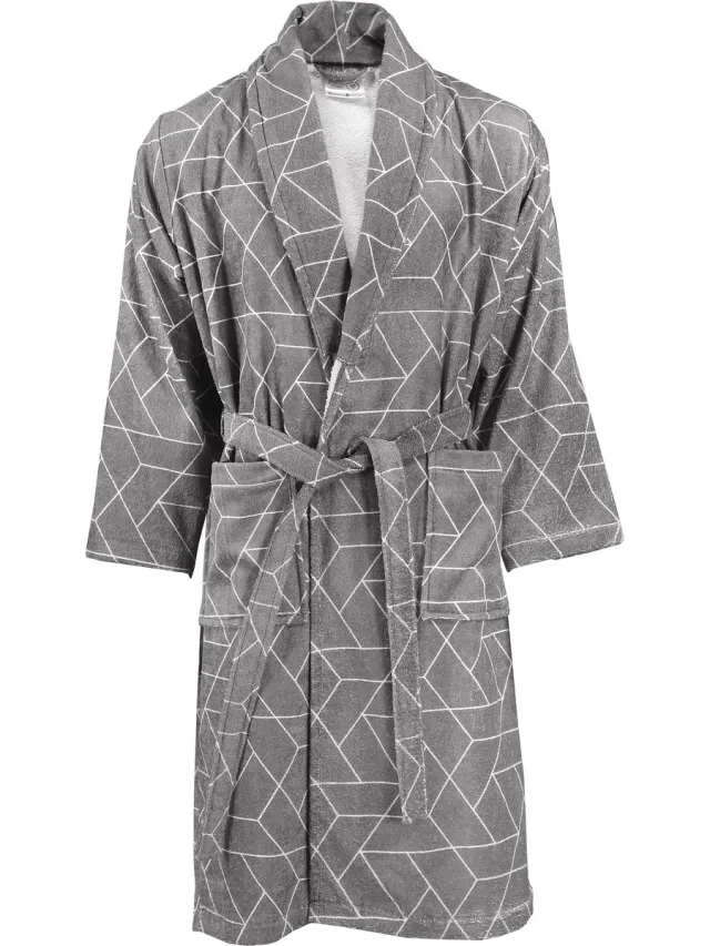 Padiro unisex badjas - XL - Grijs - Geometrisch patroon - Katoen - sjaalkraag - ceintuur - zakken