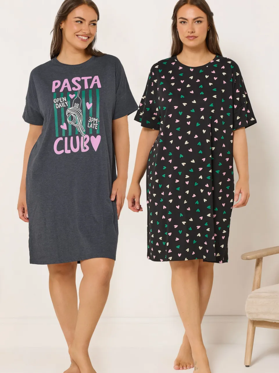 Yours 2 Pack Grijze Pasta Club Nachthemden-48 Grey