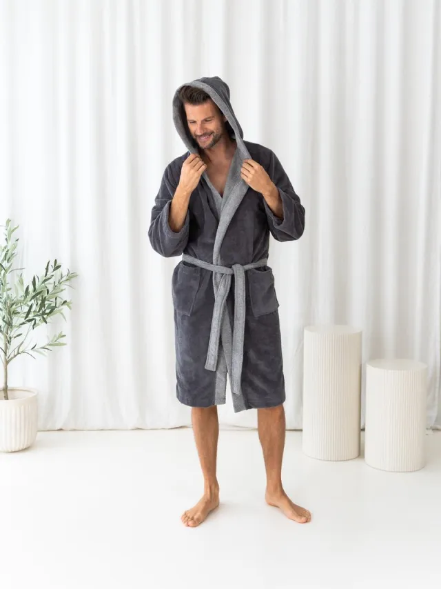 Casilin Teddy Duo Badjas met Capuchon - Fleece bamboe katoen - Grijs