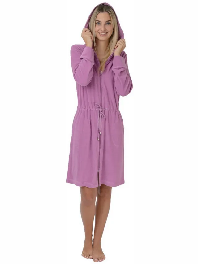 WeWo fashion Rits badjas sauna - dunne dames badjas - zomer badjas met ritssluiting - kort model met capuchon - sauna - lichtgewicht - lila