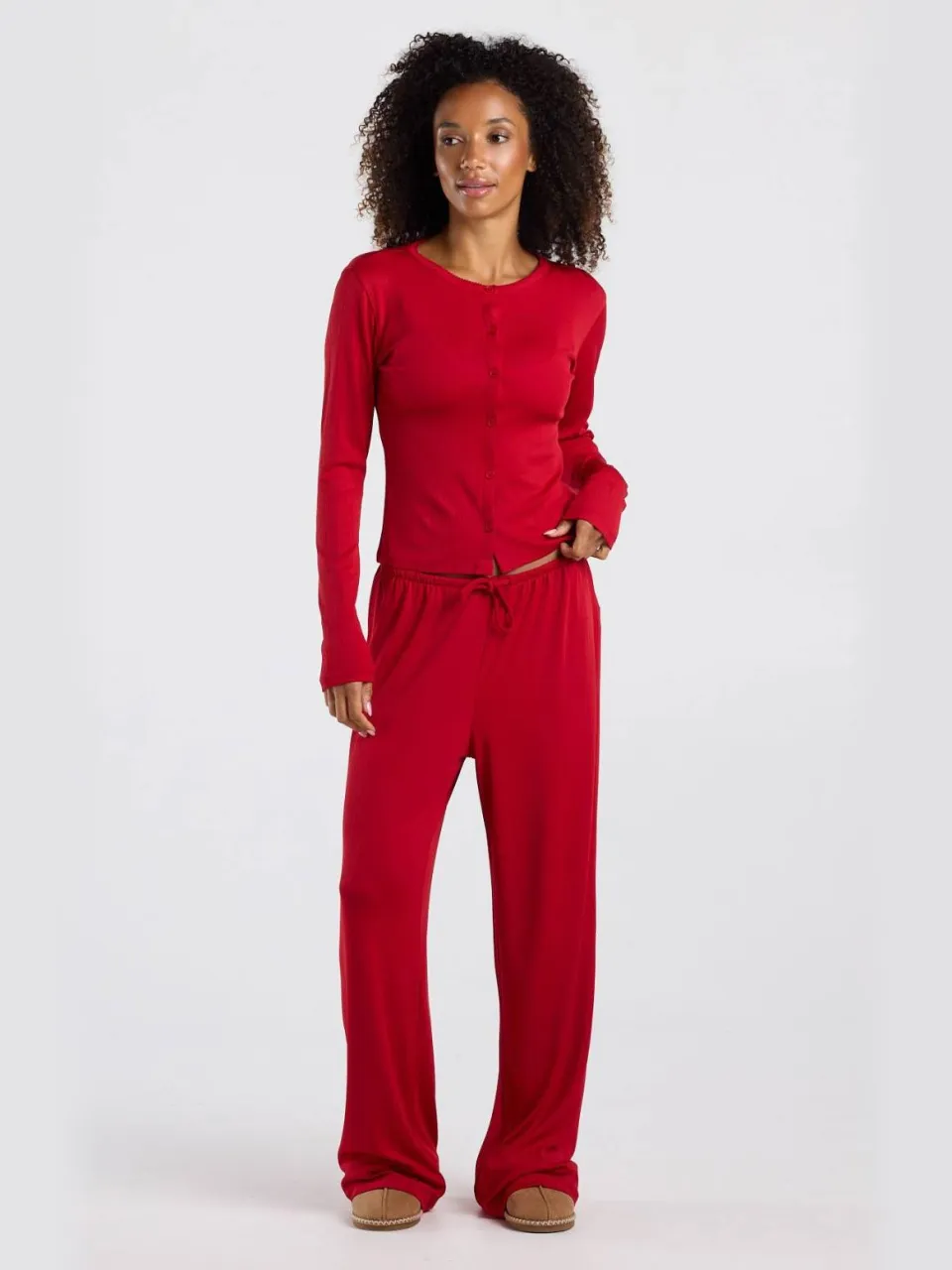 America Today pyjamabroek met ajourdetails - rood
