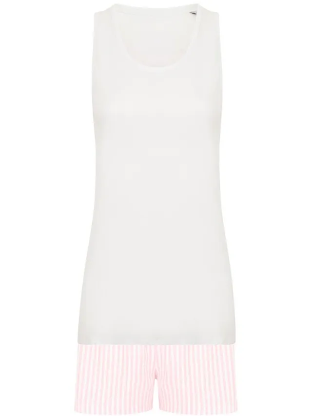 Towel City Dames/Dames stoffen zak korte pyjamaset (Wit/Roze)