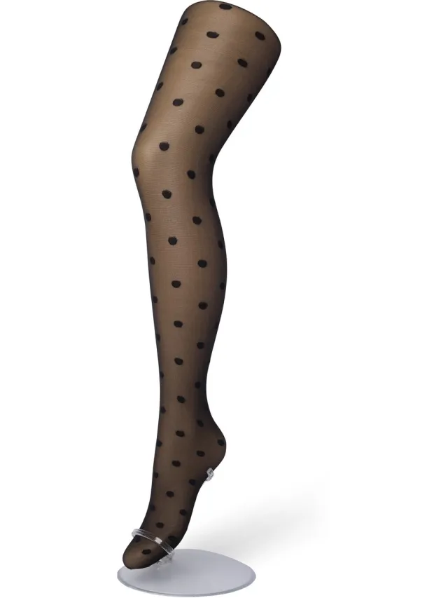 Bonnie Doon Dames Stippen Panty 30 Denier Zwart - Chique Panty - Stip Dessin - Brede Boord - Comfort - Stipjes - Gestipte Print - Little Dots Tights - Feestelijk - Black - BP201910.101