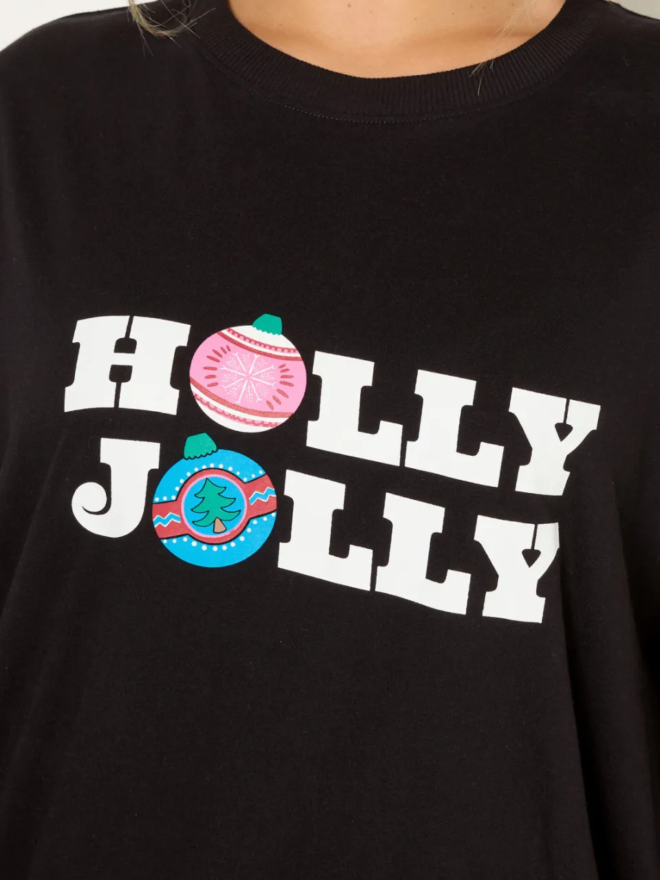 Yours Zwarte 'Holly Jolly' Wijde Pyjamaset-48, foto 5