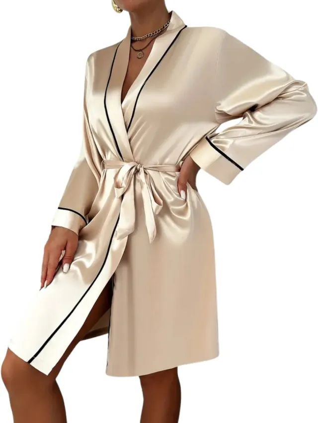 Livano Satijnen Badjas Dames - Kimono - Kamerjas - Satijn - Ochtendjas - Pyjama - Goud