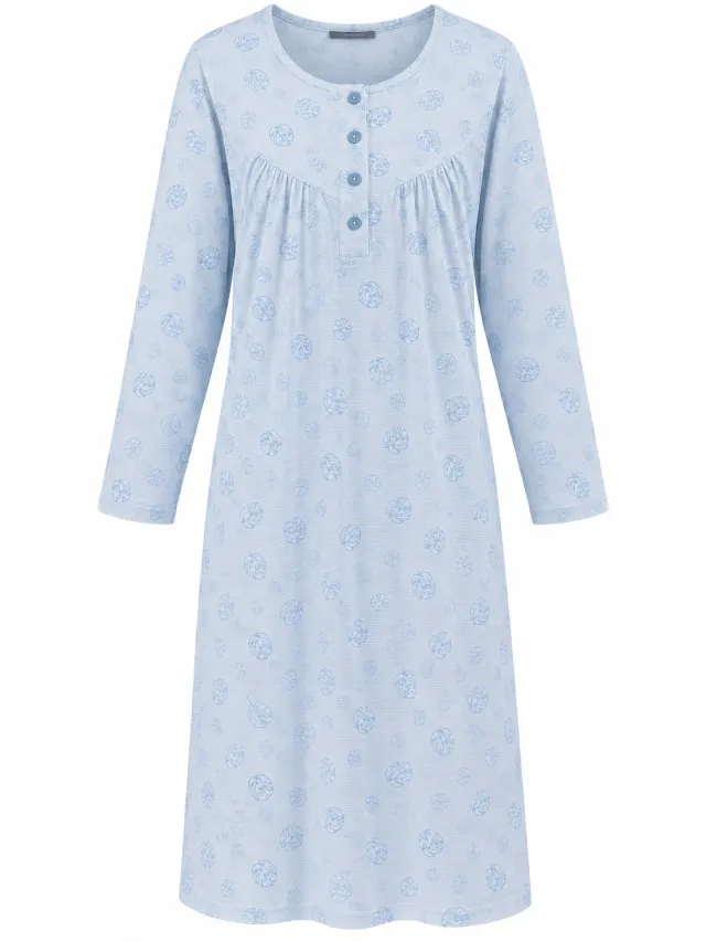Cocodream Quality Cocodream - Klassiek nachthemd dames - Lange mouw - Blauw Alloverprint - Lang model Blauw blaadjesprint