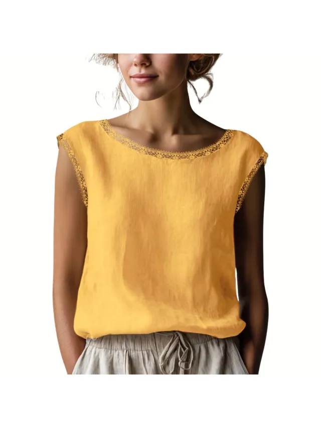 Currero Topje Dames - Top Kleding - Shirt - Blouse - Kort - Volwassen - Geel