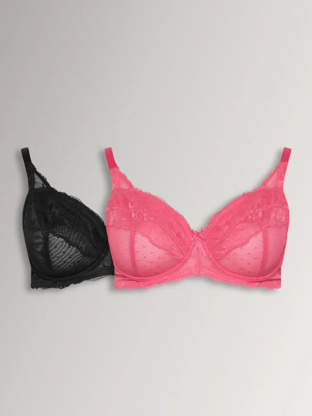 Yours 2Pack Roze En Zwarte Beugelbeha’S Met Stippen, Zonder Vulling, foto 2