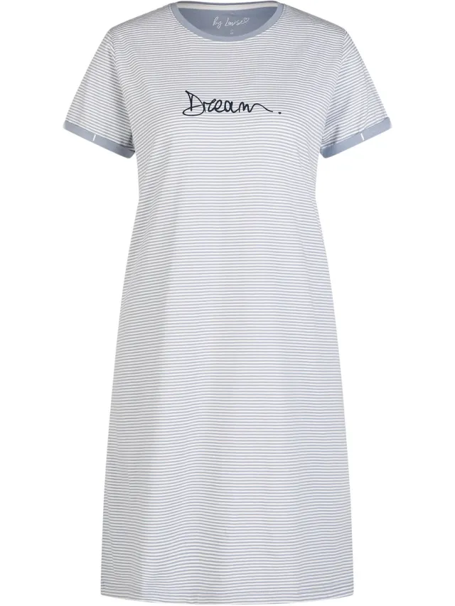 By Louise Essential Dames Nachthemd Korte Mouw Gestreept Lichtblauw