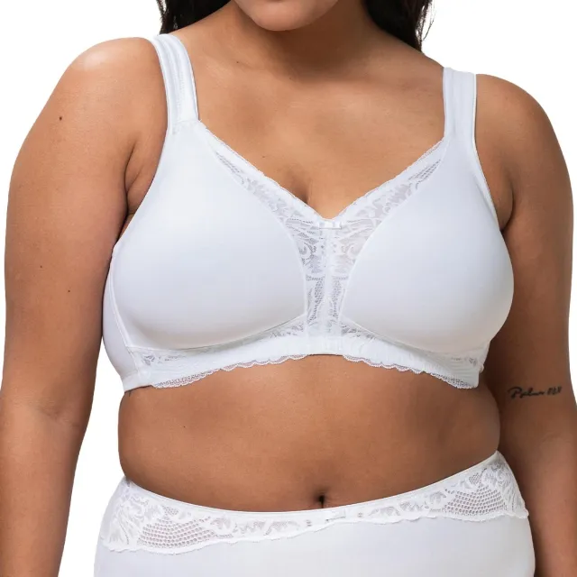 Triumph BH zonder beugel - Modern Lace+ Cotton N - Kanten Katoenen niet voorgevormde bh - Brede zachte bandjes - 90A - Wit