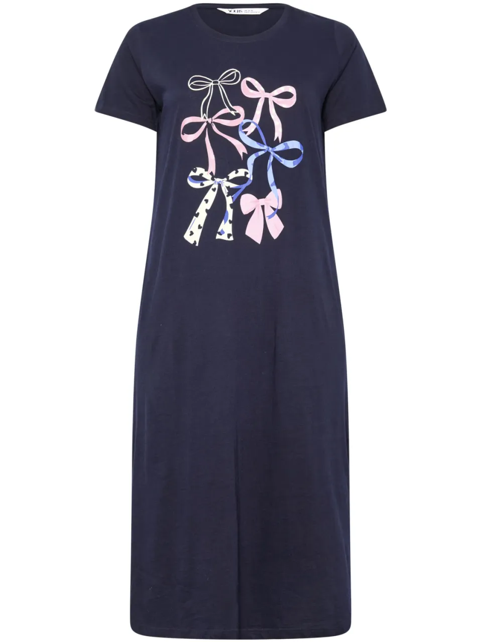 Yours Curve Midaxi Nachthemd Met Strik In Marineblauw-44, foto 4