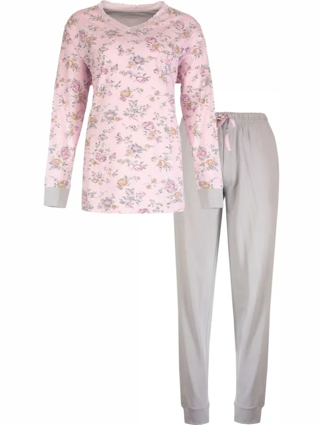 Tenderness Dames Pyjama Set - Lange Mouwen - Katoen - Roze