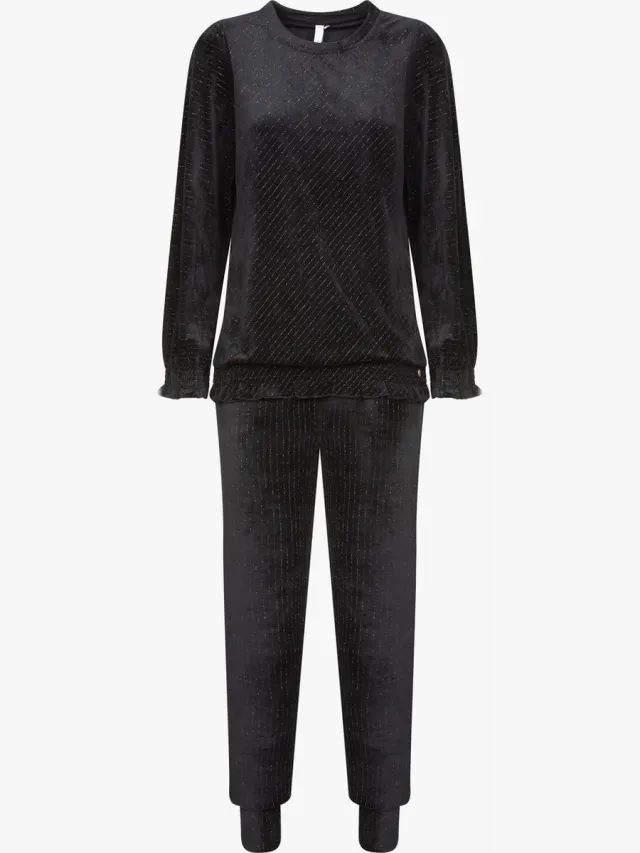 Lords & Lilies huispak dames velours - zwart - 242-52-TPL-V/197