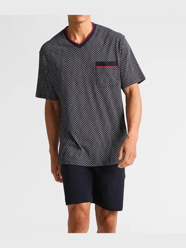 Götzburg Gotzburg heren shortama - blauw met rood en wit dessin