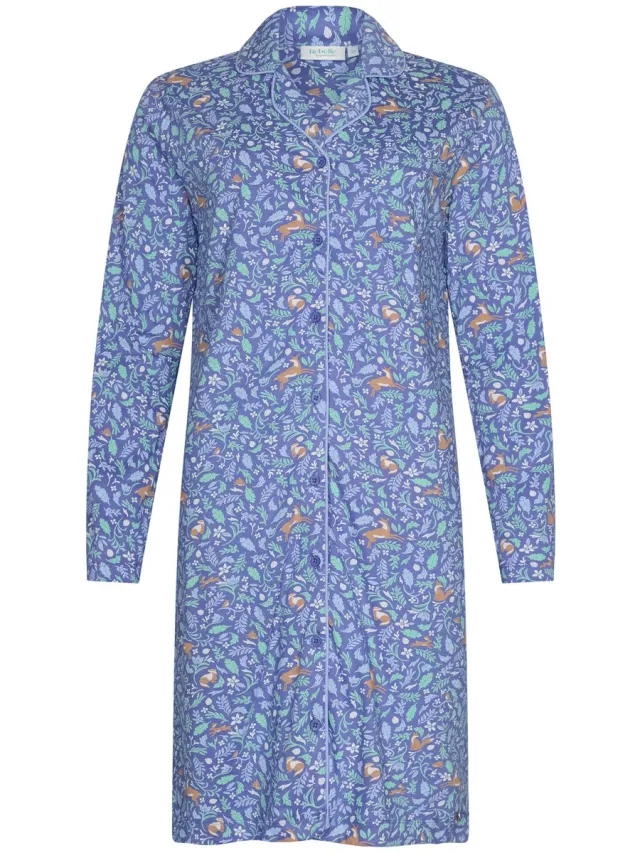 Rebelle Nachthemd - Forest Animals - Bio Katoen - Doorknoop Blauw