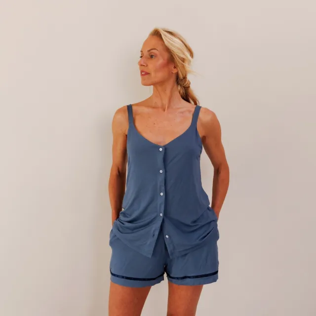 Coco & Cici TENCEL Pyjama Set Top & Short Dames Donker Blauw