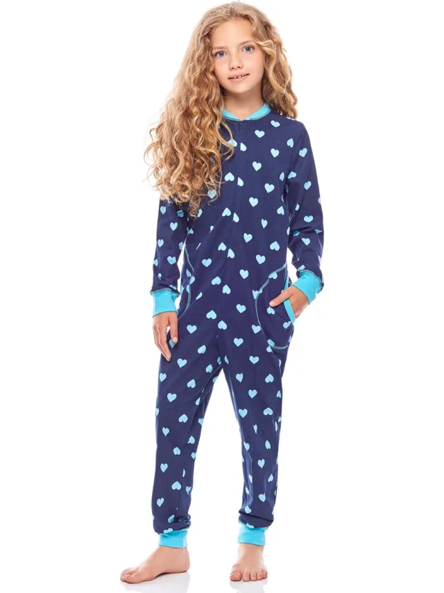 Merry Style Kinder Pyjama - ronde hals - lange mouwen - lange broek met zakken - Katoen - MS-MS10-186-PJ - Marine Herzen Türkis - 146-152