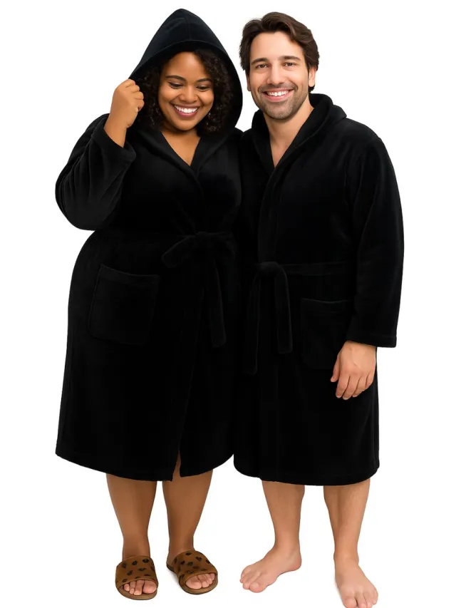 Badrock Badjas met capuchon - badjas plus size - grote maten badjassen van fleece - badjas dames - badjas heren zwart
