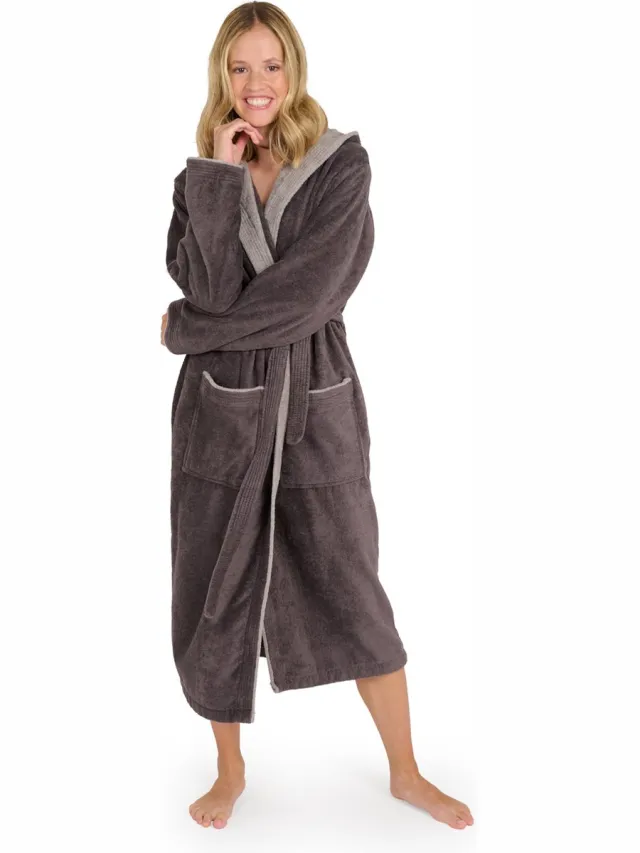 Blumtal Badjas Katoen Dames - Katoenen Badjas - Zachte Badjas - Met Capuchon - Fluweelzachte Badstof - Oeko-TEX® Gecertficeerd - Antraciet