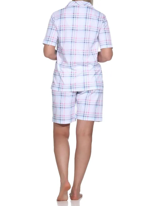 Normann Dames Shorty Korte Mouw Knoop Door Jersey Pyjama Shorty - Ook in Oversizes hellblau