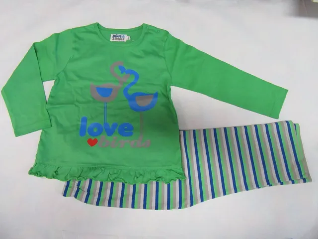 Wiplala Jen & James - pyjama - Meisje - Katoen - Groen - Love birds - 4 jaar 104
