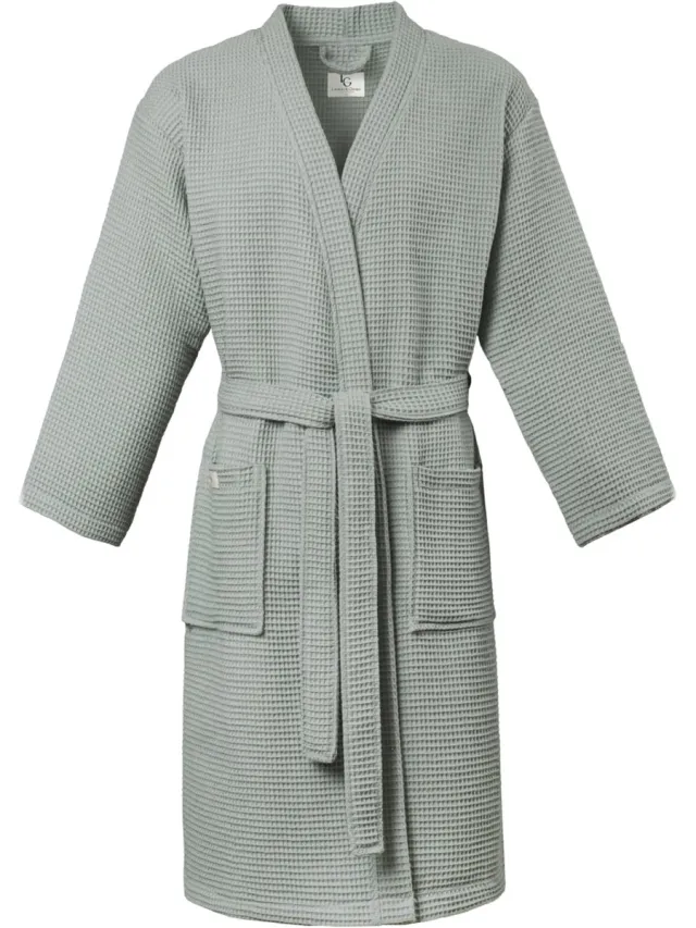 PandaHome L&G - Unisex Sauna Badjas - 100% Katoen wafel Badjas - L - Groen - Katoen wafel - Sauna Badjas - Badjassen - Kimono - Wafel Badjas dames