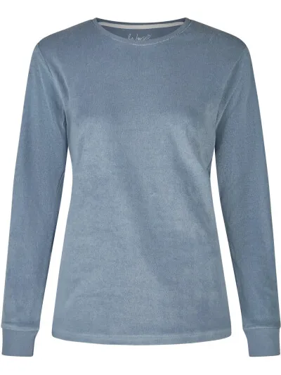 By Louise Dames winter pyjama set lang badstof blauw/wit gestreept Veelkleurig