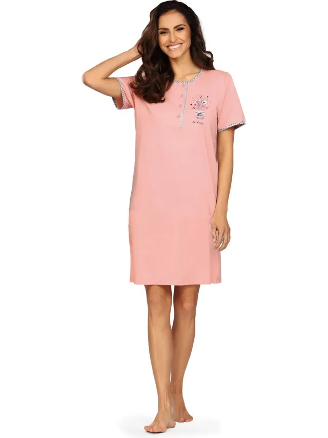 Comtessa Nachthemd 'Be Happy' - Katoen - 100cm Roze
