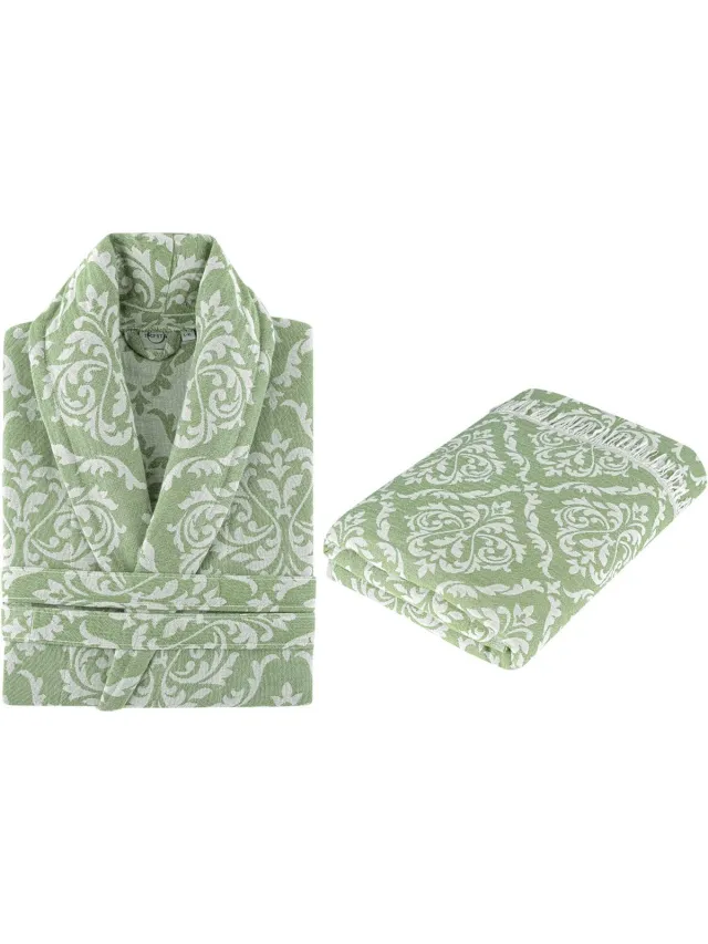Trimita Barok badjas en hamamdoek set - 100% Turks katoen - groen