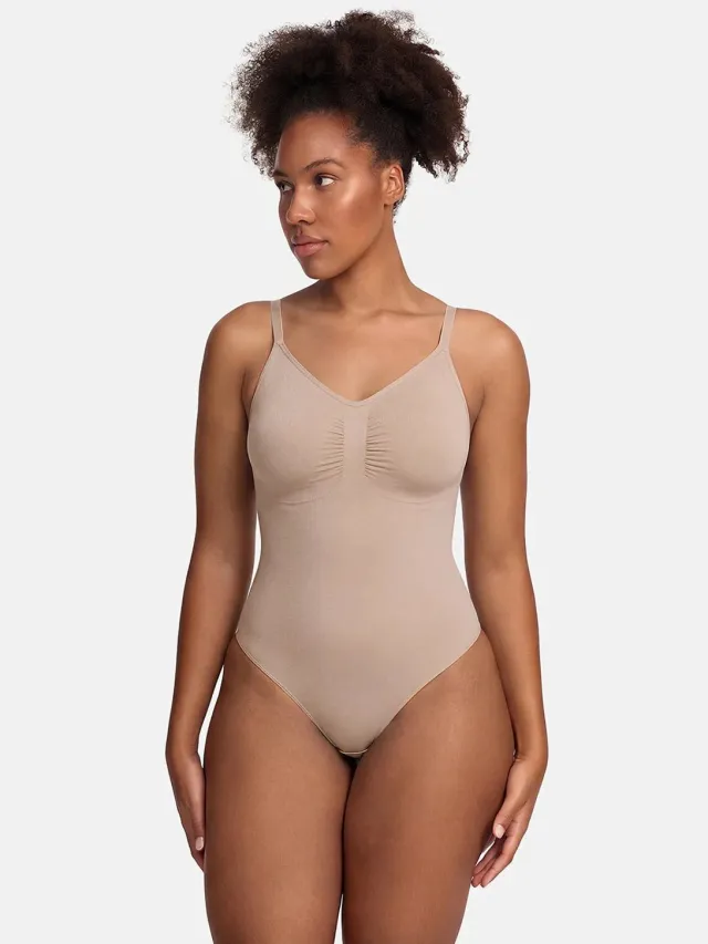 cfab Corrigerend bodysuit met koordjes - Beige - XS - Corrigerende Body - Naadlos - corrigerend ondergoed dames