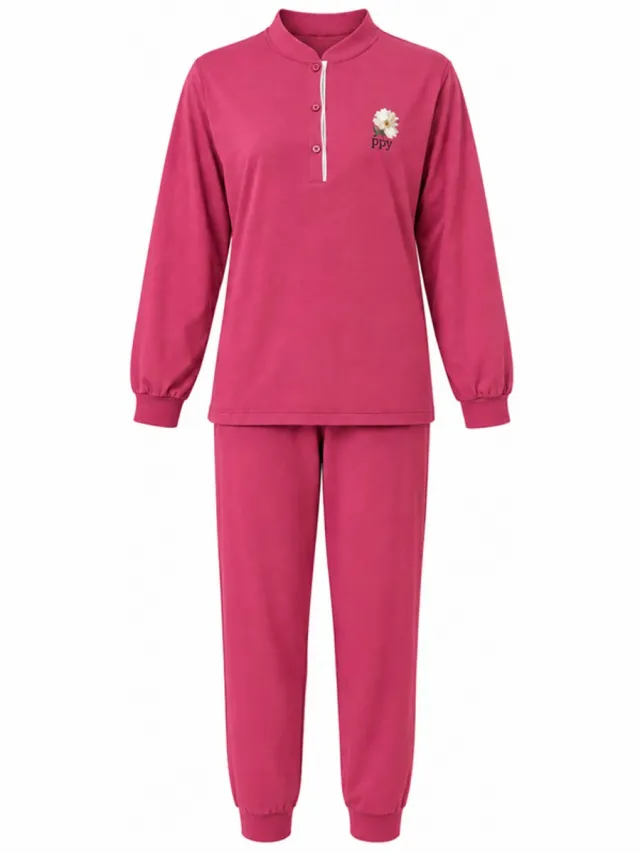 Lunatex dames pyjama 124295 - all season - 100% katoen - donkerroze