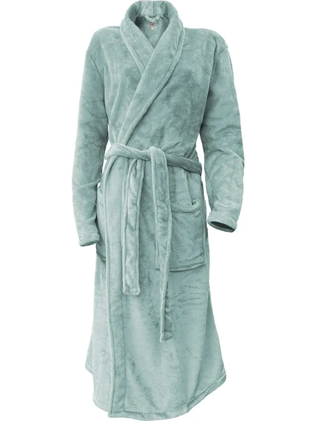 LINNICK Flanel Fleece Uni Badjas - Soft Green - S - Badjas Dames - Badjas Heren Mint groen