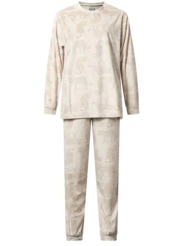 Cocodream Quality Cocodream dames pyjama - velours fleece - Panter - zand Zand, panter