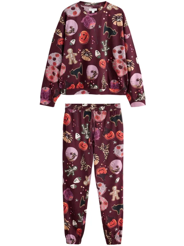 Next Dames - Pyjama met lange mouwen - Bruin Burgundy Red Halloween