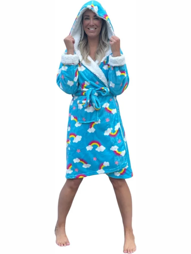 Rebelle Dames badjas fleece - capuchon - gevoerd teddy - regenboog - Rebelle badjassen voor dames