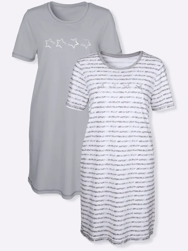 slaapshirts grijs set van 2 grijs + grijs gestreept
