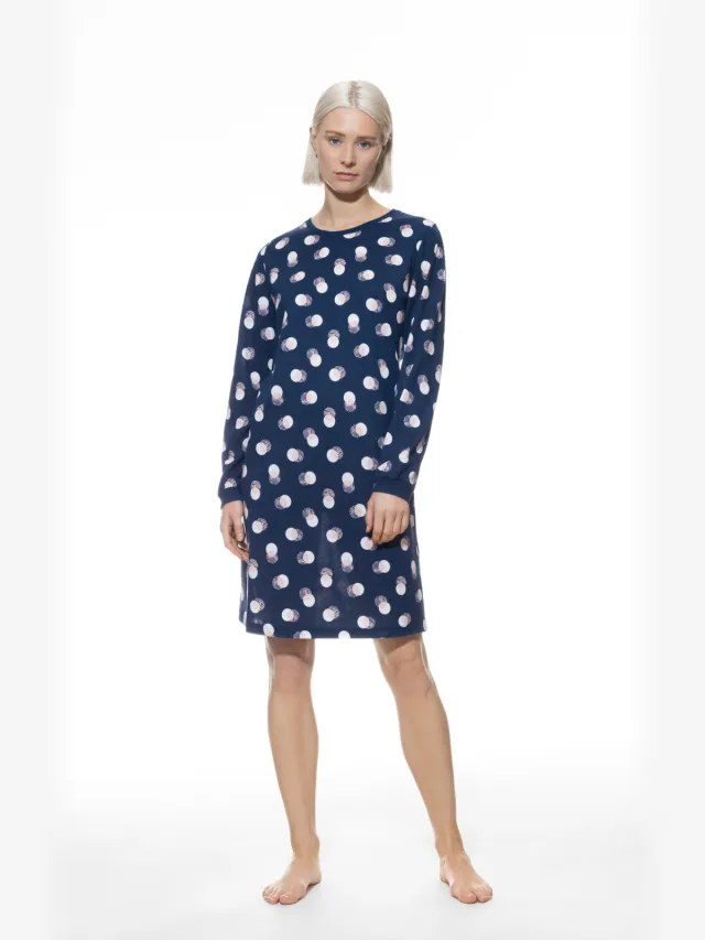Mey Nachthemd Serie Scribbled Dots Deep Marine blauw
