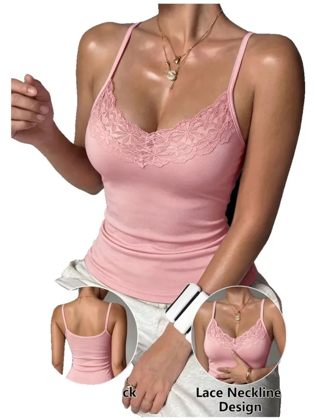 Currero Top Met Kant Dames - Topje - Kleding - Shirt - Blouse - Kort - Volwassen - Roze