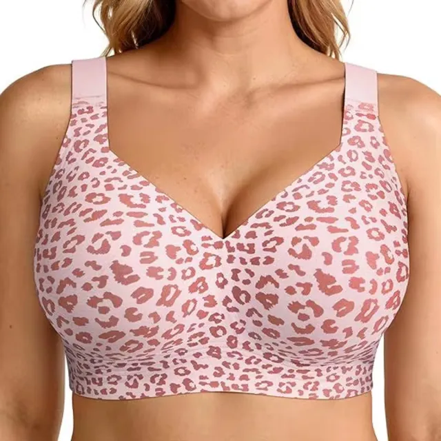 rimmo Dames Naadloze BH met Luipaardprint – Push-Up Beha Zonder Beugel - Comfortabele Liftende BH met Volledige Bedekking - Roze