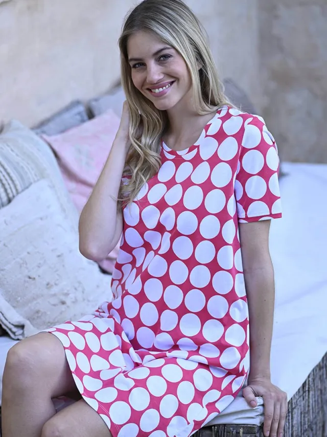 Ringella Nachthemd grafische stippen katoen - Rood - Maat - 46