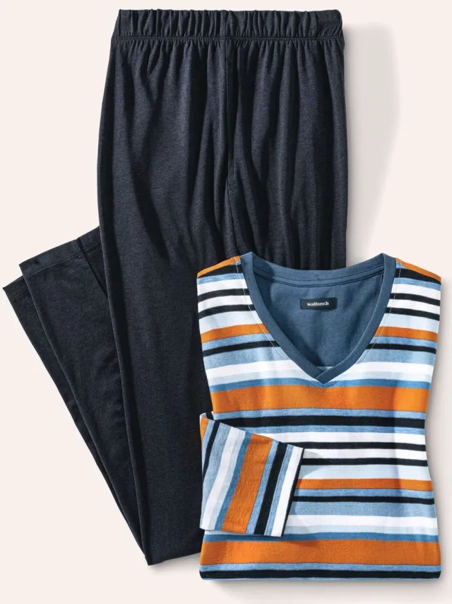 Walbusch pyjama blauw/oranje