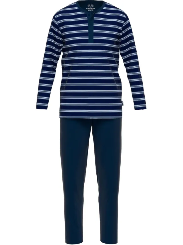 Ceceba heren pyjama O-hals met knoopjes - donkerblauw gestreept
