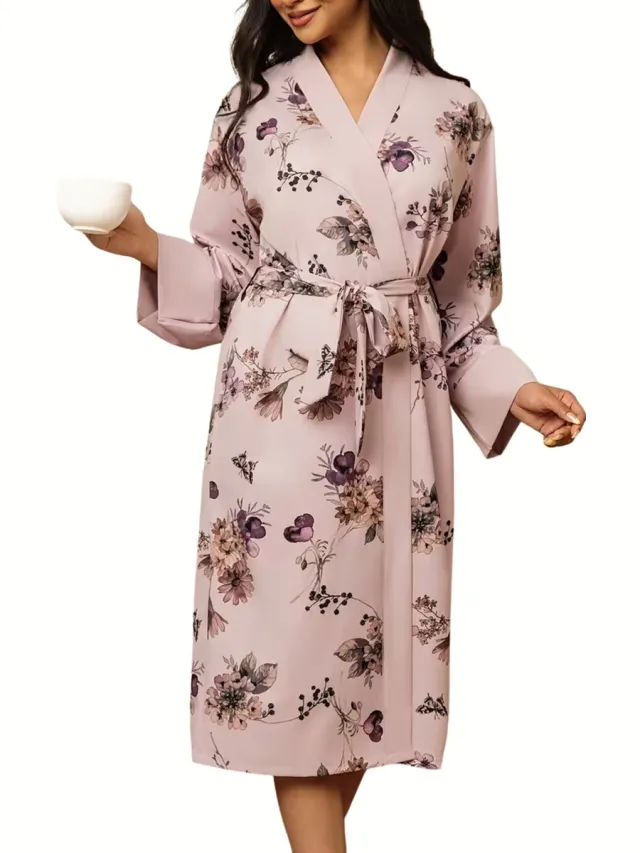 Currero Satijnen Badjas Dames - Kimono - Kamerjas - Satijn - Ochtendjas - Duster - Pyjama - Roze