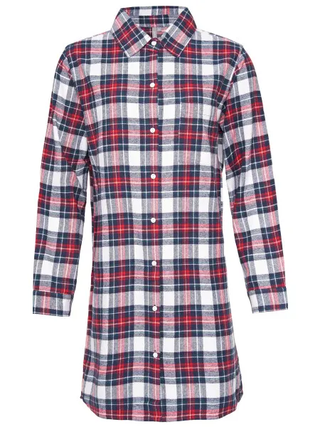 By Louise Dames pyjama nachthemd lang flanel geruit rood/blauw, foto 2