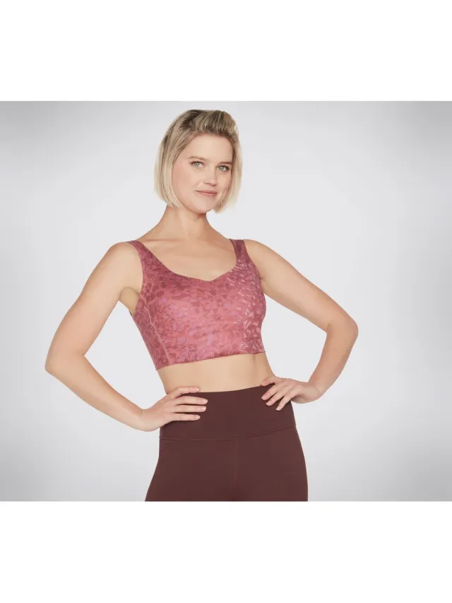 Skechers Performance Gosculpt Leopard Longline Beha Polyester Dames Roze Sportbeha